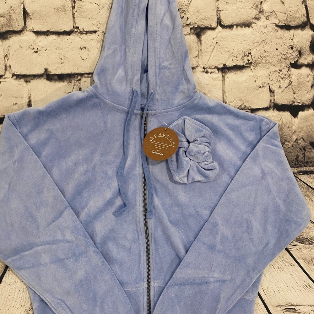 Splendid Cropped Zipper Hoodie Dream Blue Size:XS